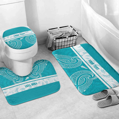 New Zealand Silver Fern Cricket Custom Bathroom Set Black Cap Teal Maori Pattern - Aussie Hoodie