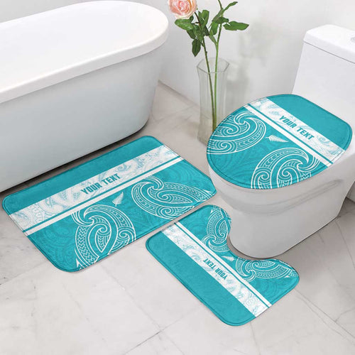 New Zealand Silver Fern Cricket Custom Bathroom Set Black Cap Teal Maori Pattern - Aussie Hoodie