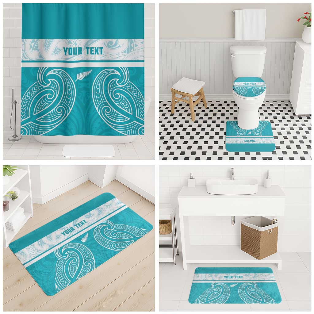 New Zealand Silver Fern Cricket Custom Bathroom Set Black Cap Teal Maori Pattern - Aussie Hoodie