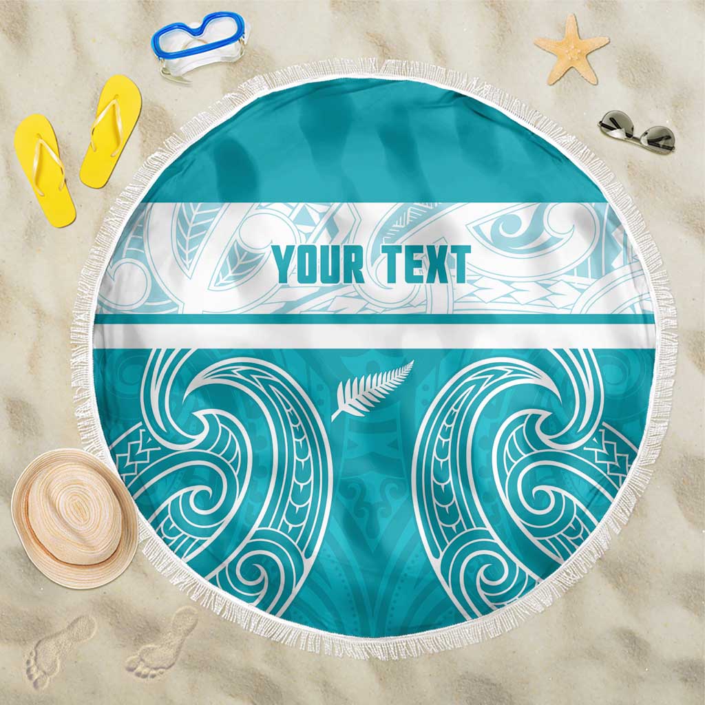New Zealand Silver Fern Cricket Custom Beach Blanket Black Cap Teal Maori Pattern - Aussie Hoodie