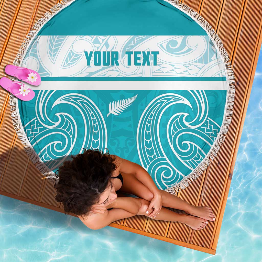 New Zealand Silver Fern Cricket Custom Beach Blanket Black Cap Teal Maori Pattern - Aussie Hoodie