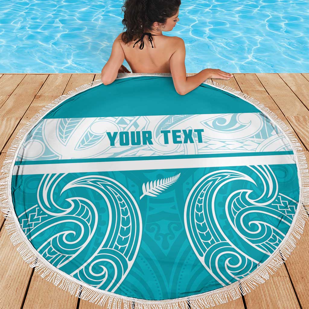 New Zealand Silver Fern Cricket Custom Beach Blanket Black Cap Teal Maori Pattern - Aussie Hoodie