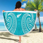 New Zealand Silver Fern Cricket Custom Beach Blanket Black Cap Teal Maori Pattern - Aussie Hoodie