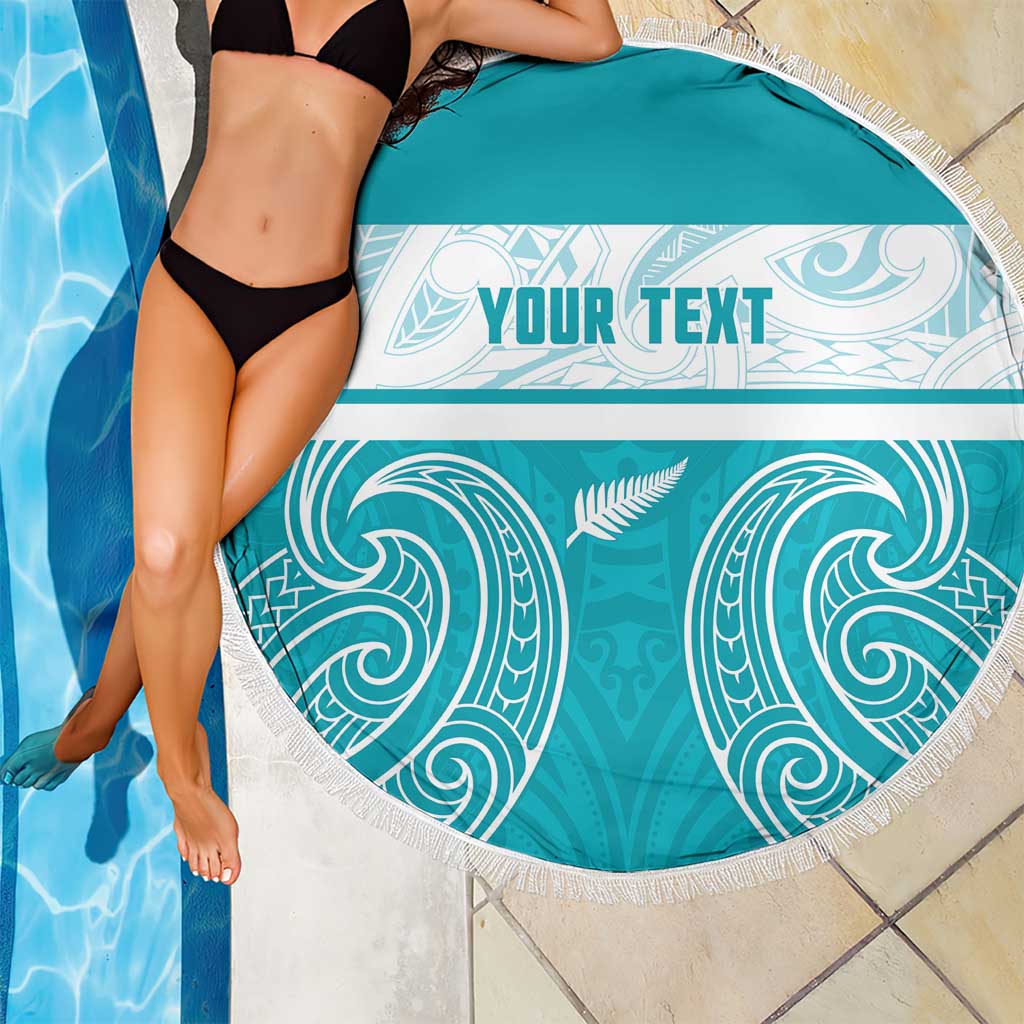 New Zealand Silver Fern Cricket Custom Beach Blanket Black Cap Teal Maori Pattern - Aussie Hoodie