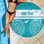 New Zealand Silver Fern Cricket Custom Beach Blanket Black Cap Teal Maori Pattern - Aussie Hoodie