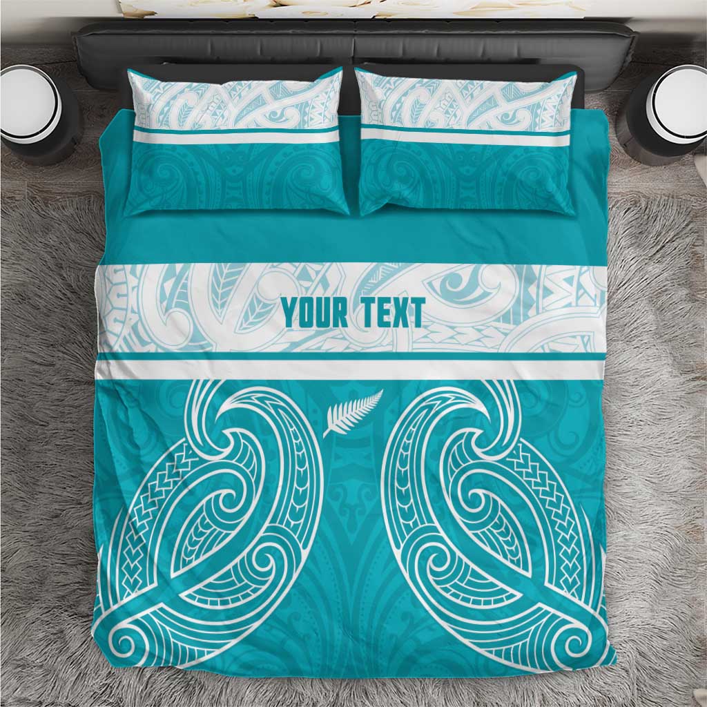 New Zealand Silver Fern Cricket Custom Bedding Set Black Cap Teal Maori Pattern - Aussie Hoodie
