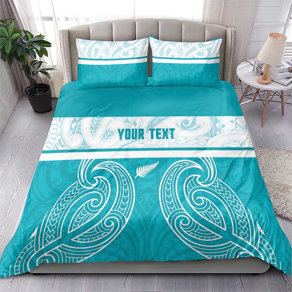 New Zealand Silver Fern Cricket Custom Bedding Set Black Cap Teal Maori Pattern - Aussie Hoodie