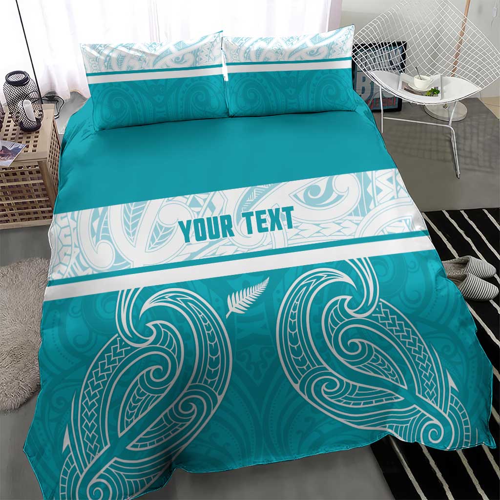 New Zealand Silver Fern Cricket Custom Bedding Set Black Cap Teal Maori Pattern - Aussie Hoodie