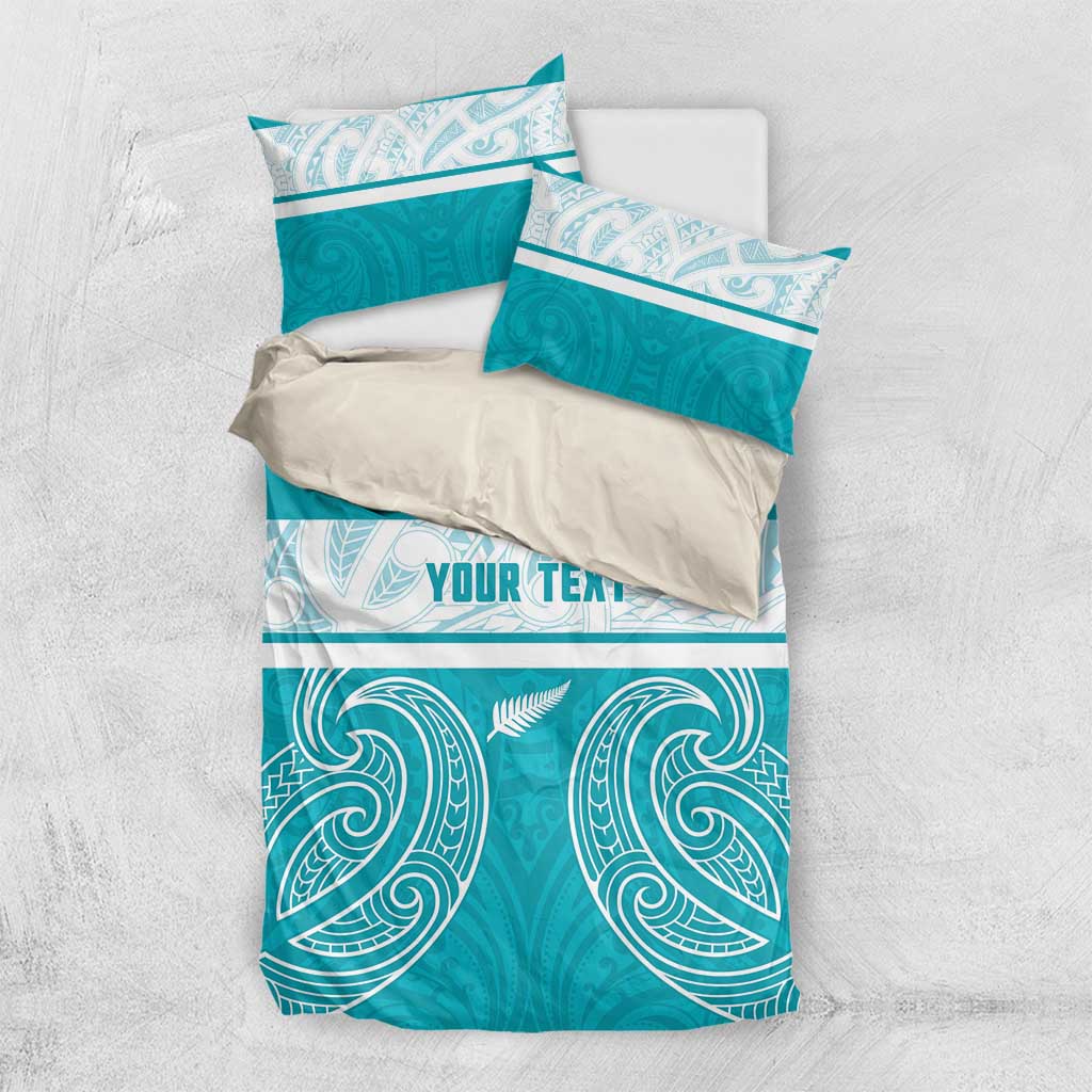 New Zealand Silver Fern Cricket Custom Bedding Set Black Cap Teal Maori Pattern - Aussie Hoodie
