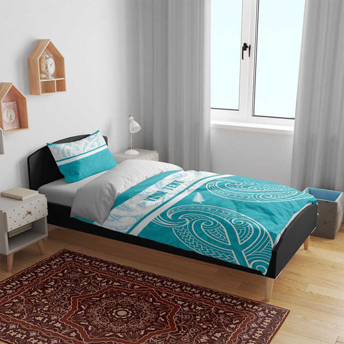 New Zealand Silver Fern Cricket Custom Bedding Set Black Cap Teal Maori Pattern - Aussie Hoodie