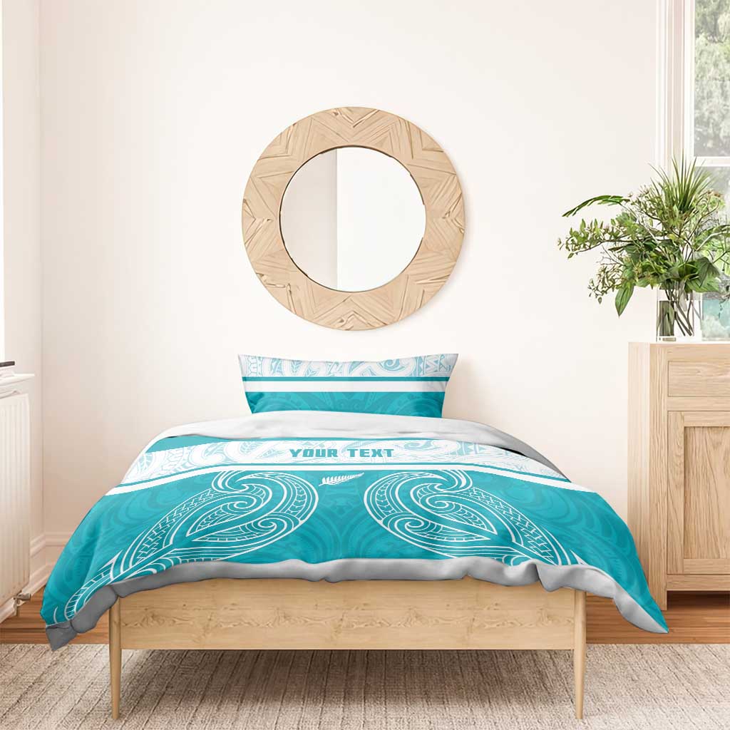 New Zealand Silver Fern Cricket Custom Bedding Set Black Cap Teal Maori Pattern - Aussie Hoodie
