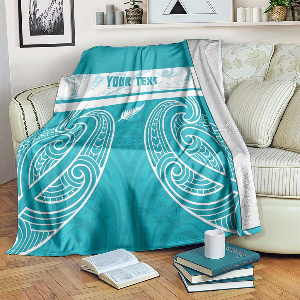 New Zealand Silver Fern Cricket Custom Blanket Black Cap Teal Maori Pattern - Aussie Hoodie