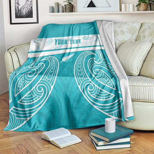 New Zealand Silver Fern Cricket Custom Blanket Black Cap Teal Maori Pattern - Aussie Hoodie