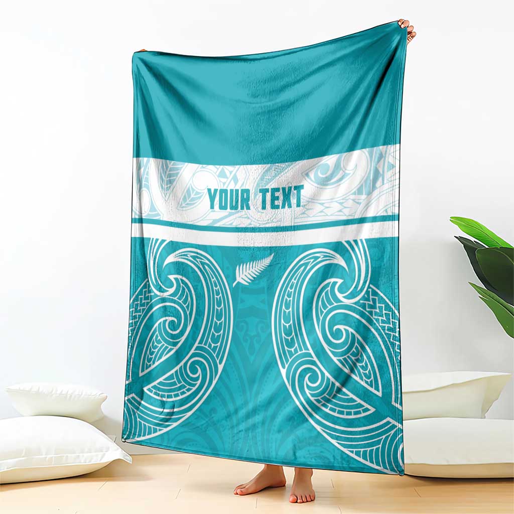 New Zealand Silver Fern Cricket Custom Blanket Black Cap Teal Maori Pattern - Aussie Hoodie
