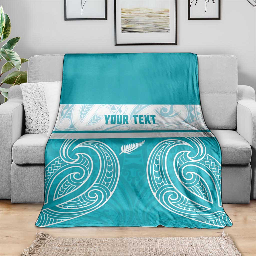New Zealand Silver Fern Cricket Custom Blanket Black Cap Teal Maori Pattern - Aussie Hoodie