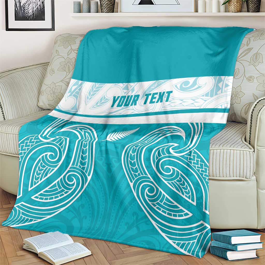 New Zealand Silver Fern Cricket Custom Blanket Black Cap Teal Maori Pattern - Aussie Hoodie