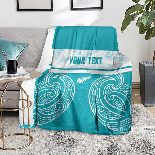 New Zealand Silver Fern Cricket Custom Blanket Black Cap Teal Maori Pattern - Aussie Hoodie