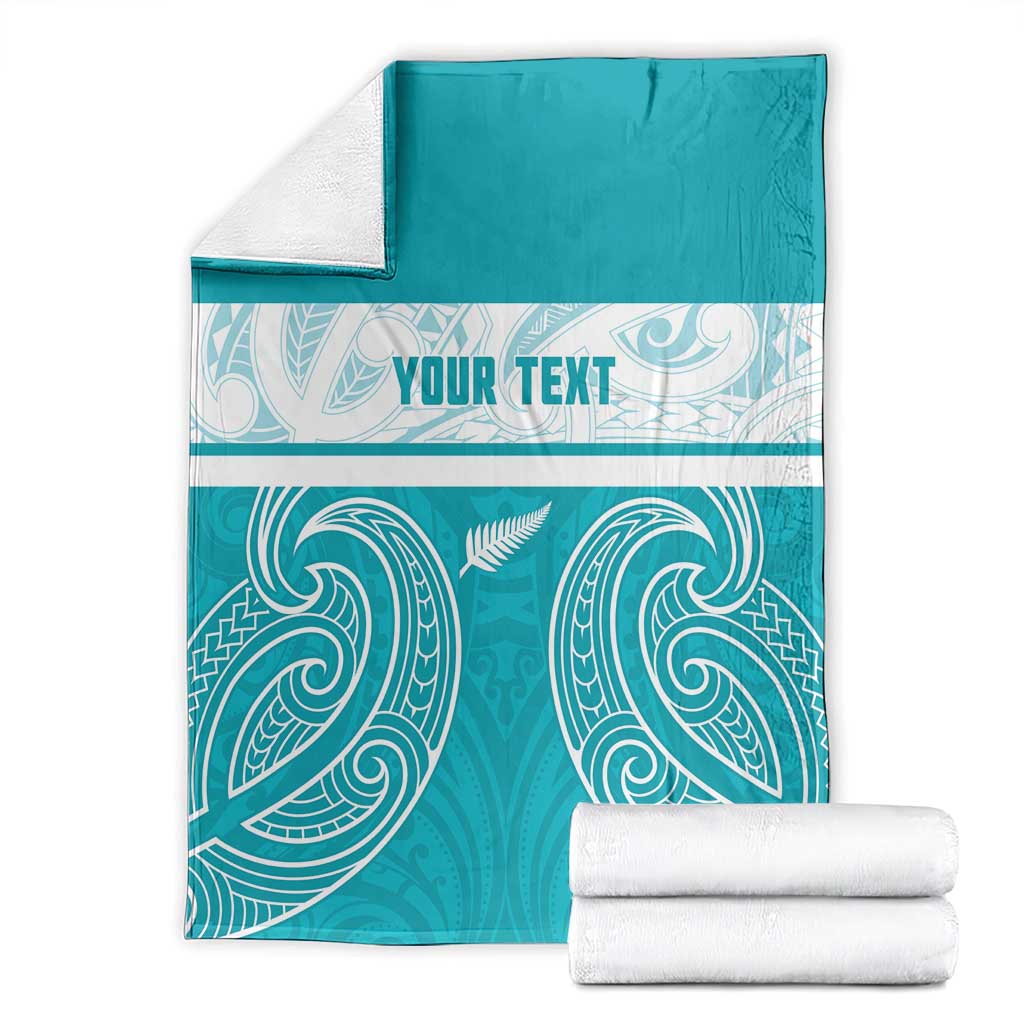 New Zealand Silver Fern Cricket Custom Blanket Black Cap Teal Maori Pattern - Aussie Hoodie