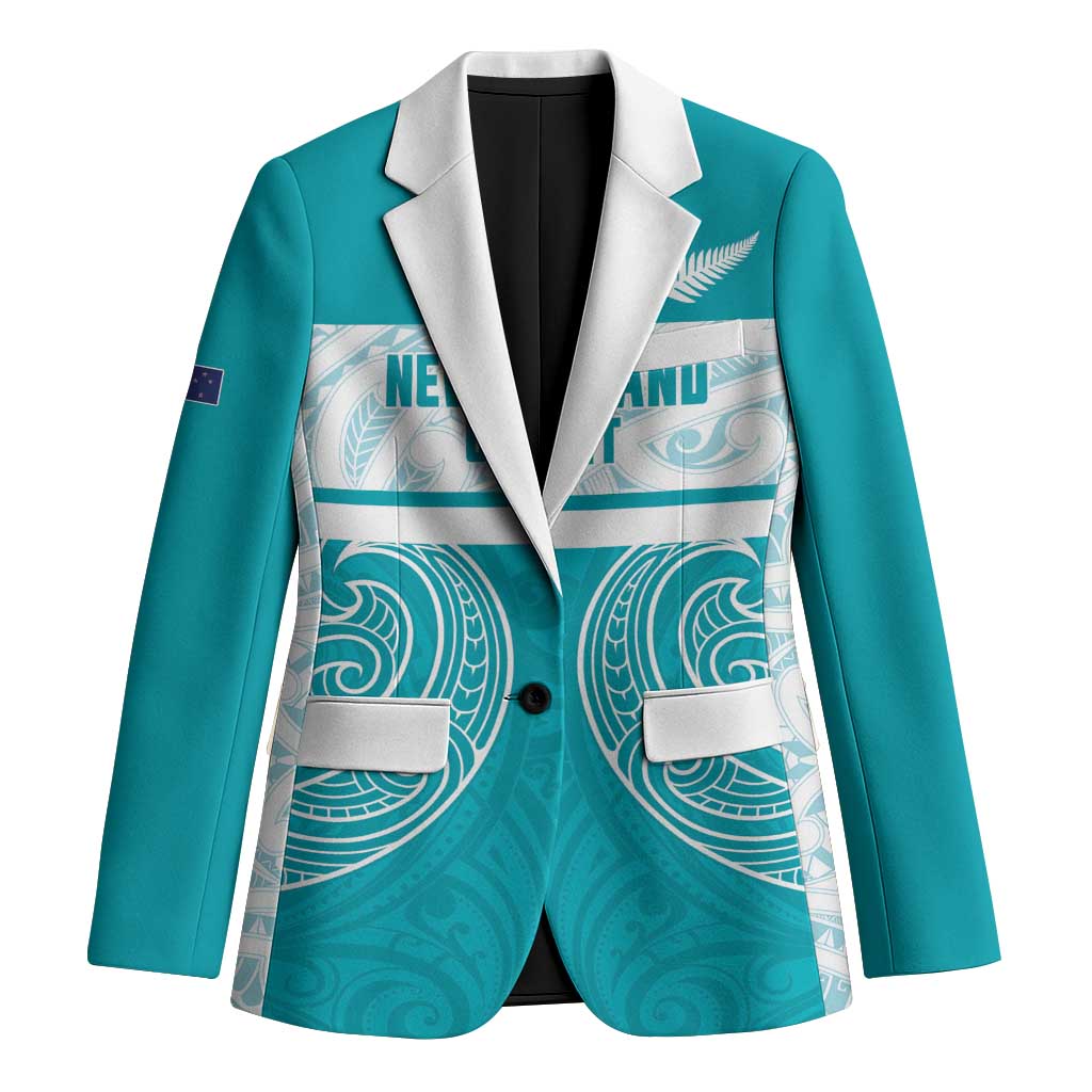 New Zealand Silver Fern Cricket Custom Blazer Black Cap Teal Maori Pattern - Aussie Hoodie