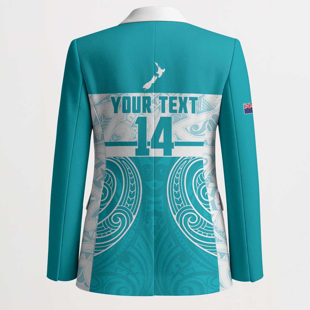 New Zealand Silver Fern Cricket Custom Blazer Black Cap Teal Maori Pattern - Aussie Hoodie