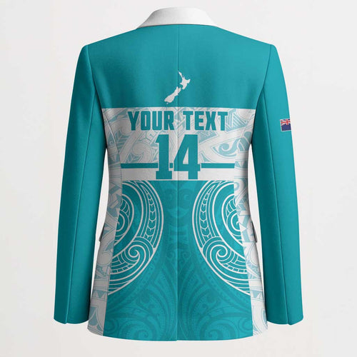 New Zealand Silver Fern Cricket Custom Blazer Black Cap Teal Maori Pattern - Aussie Hoodie