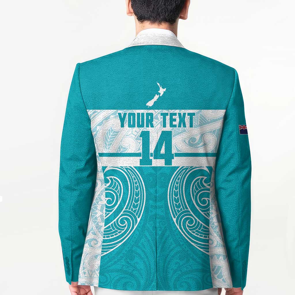 New Zealand Silver Fern Cricket Custom Blazer Black Cap Teal Maori Pattern - Aussie Hoodie