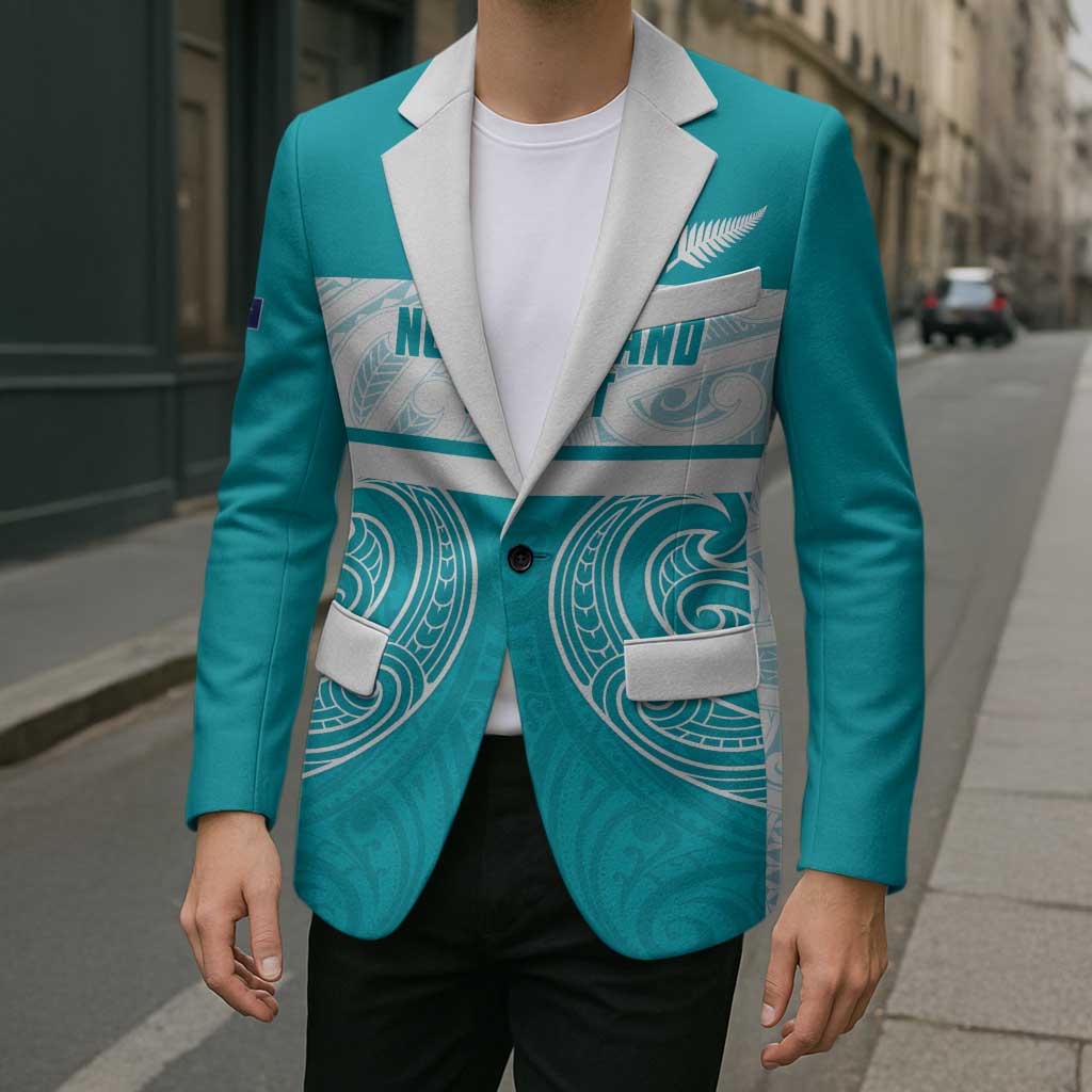 New Zealand Silver Fern Cricket Custom Blazer Black Cap Teal Maori Pattern - Aussie Hoodie