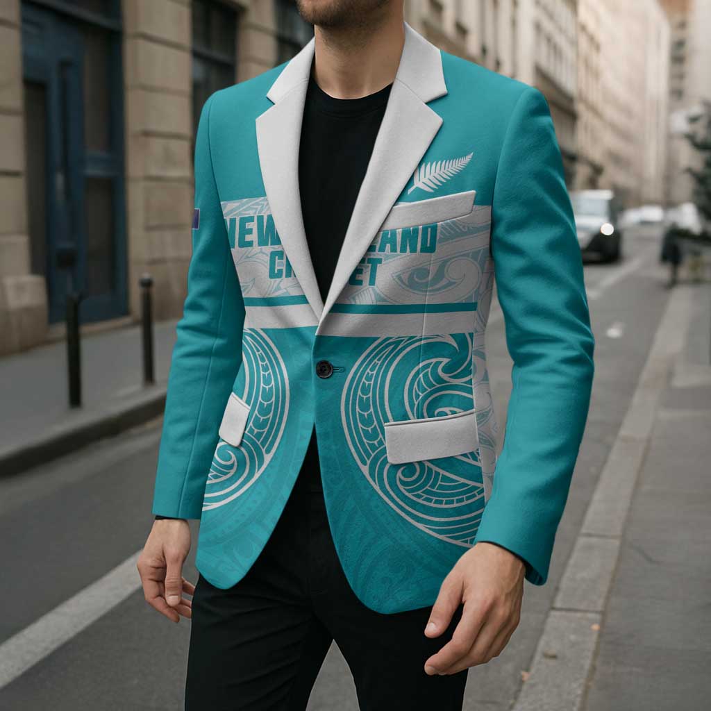 New Zealand Silver Fern Cricket Custom Blazer Black Cap Teal Maori Pattern - Aussie Hoodie