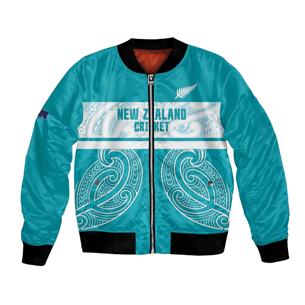 New Zealand Silver Fern Cricket Custom Bomber Jacket Black Cap Teal Maori Pattern - Aussie Hoodie