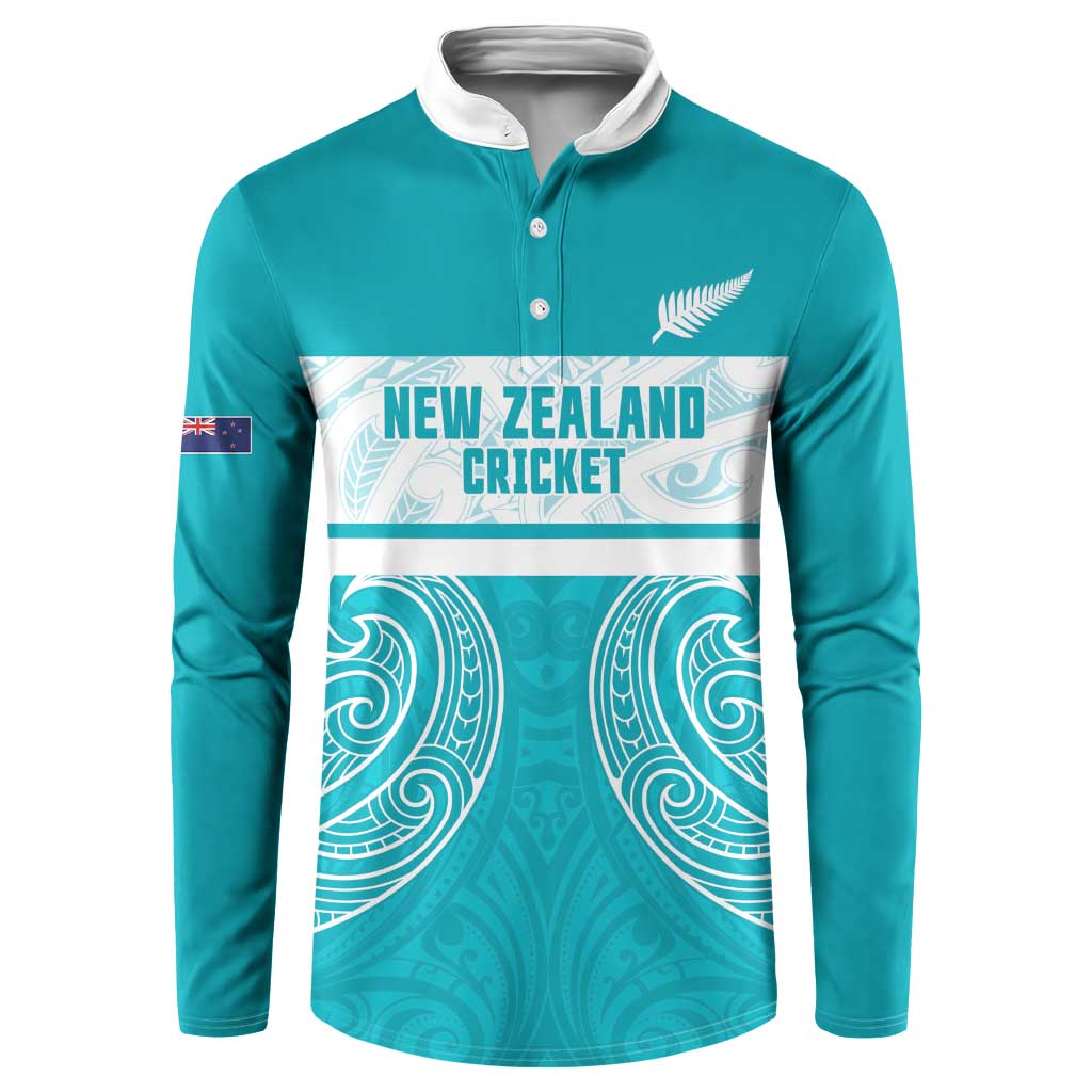 New Zealand Silver Fern Cricket Custom Button Sweatshirt Black Cap Teal Maori Pattern - Aussie Hoodie