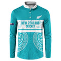 New Zealand Silver Fern Cricket Custom Button Sweatshirt Black Cap Teal Maori Pattern - Aussie Hoodie