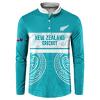 New Zealand Silver Fern Cricket Custom Button Sweatshirt Black Cap Teal Maori Pattern - Aussie Hoodie