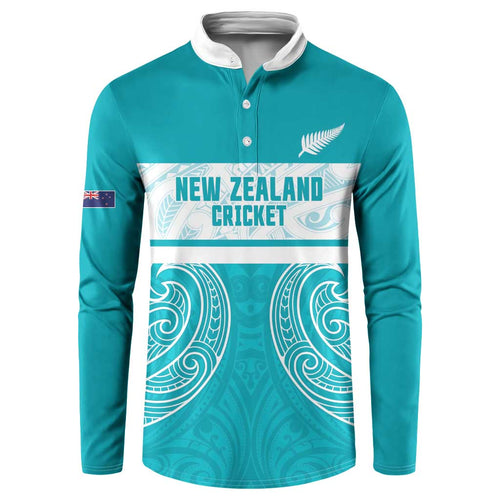New Zealand Silver Fern Cricket Custom Button Sweatshirt Black Cap Teal Maori Pattern - Aussie Hoodie