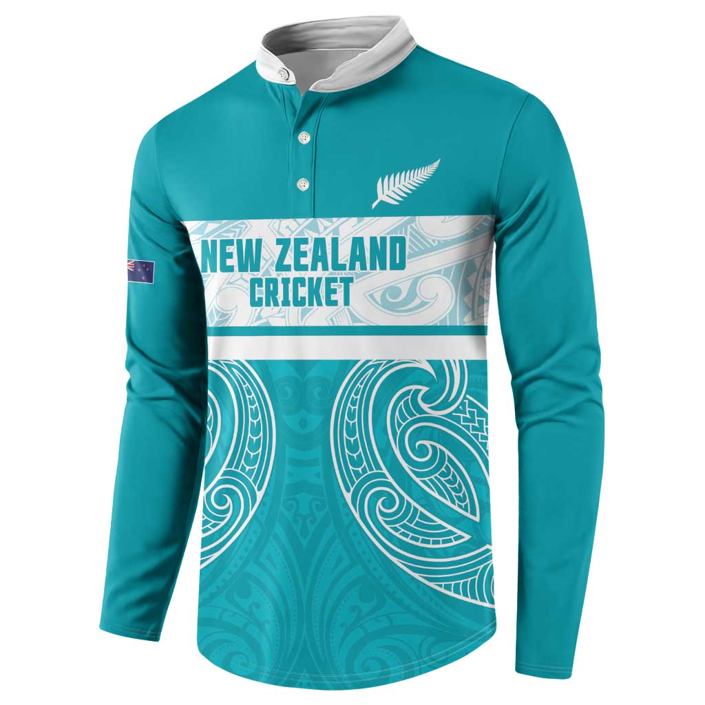 New Zealand Silver Fern Cricket Custom Button Sweatshirt Black Cap Teal Maori Pattern - Aussie Hoodie