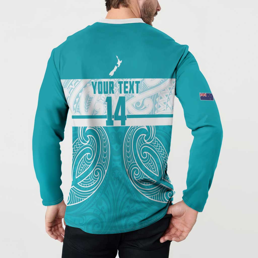 New Zealand Silver Fern Cricket Custom Button Sweatshirt Black Cap Teal Maori Pattern - Aussie Hoodie