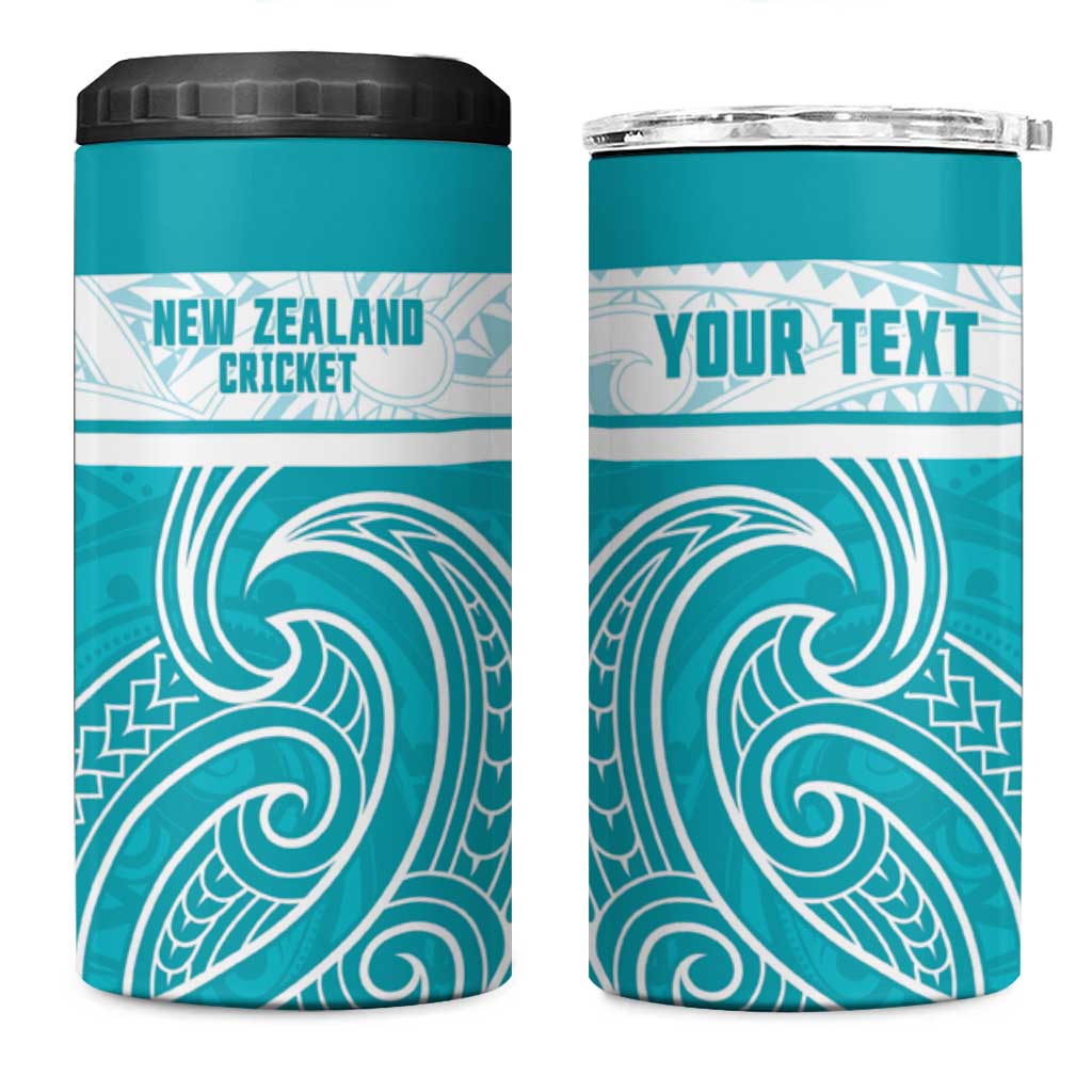 New Zealand Silver Fern Cricket Custom 4 in 1 Can Cooler Tumbler Black Cap Teal Maori Pattern - Aussie Hoodie