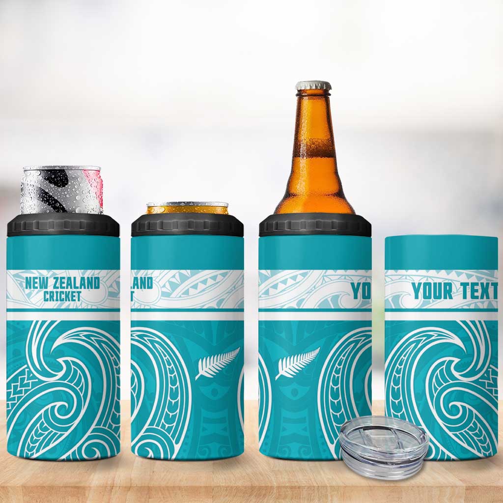 New Zealand Silver Fern Cricket Custom 4 in 1 Can Cooler Tumbler Black Cap Teal Maori Pattern - Aussie Hoodie