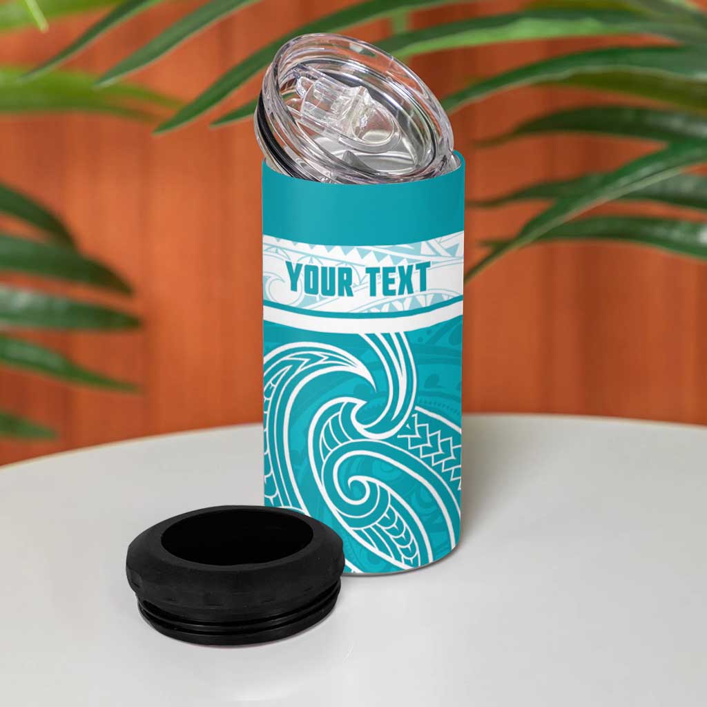 New Zealand Silver Fern Cricket Custom 4 in 1 Can Cooler Tumbler Black Cap Teal Maori Pattern - Aussie Hoodie