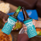 New Zealand Silver Fern Cricket Custom 4 in 1 Can Cooler Tumbler Black Cap Teal Maori Pattern - Aussie Hoodie
