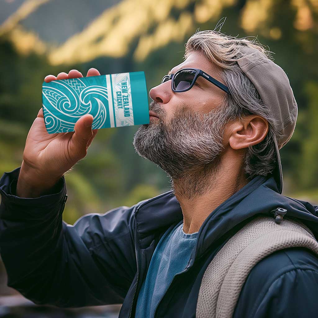 New Zealand Silver Fern Cricket Custom 4 in 1 Can Cooler Tumbler Black Cap Teal Maori Pattern - Aussie Hoodie