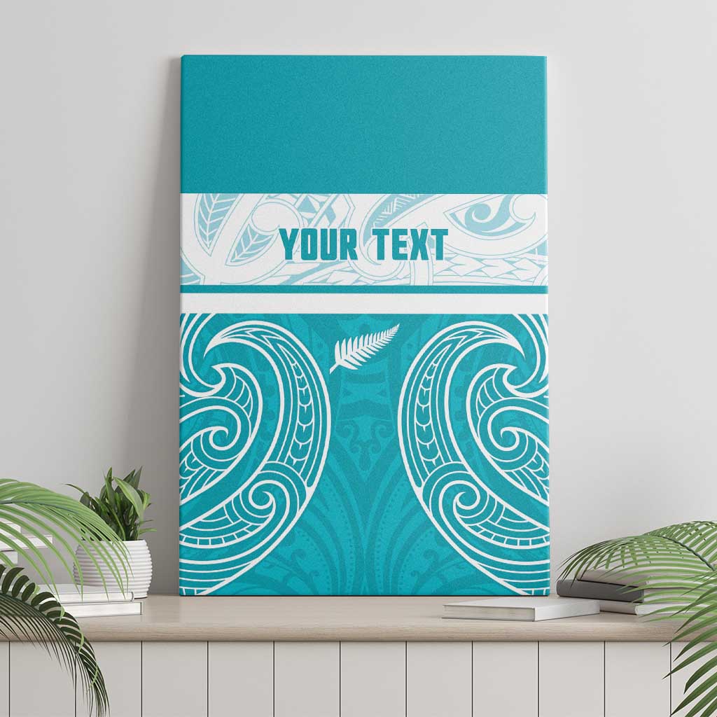 New Zealand Silver Fern Cricket Custom Canvas Wall Art Black Cap Teal Maori Pattern - Aussie Hoodie