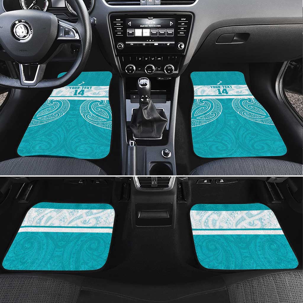 New Zealand Silver Fern Cricket Custom Car Mats Black Cap Teal Maori Pattern - Aussie Hoodie
