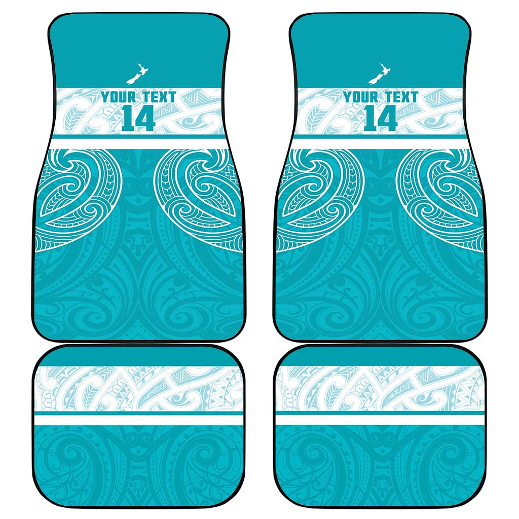 New Zealand Silver Fern Cricket Custom Car Mats Black Cap Teal Maori Pattern - Aussie Hoodie