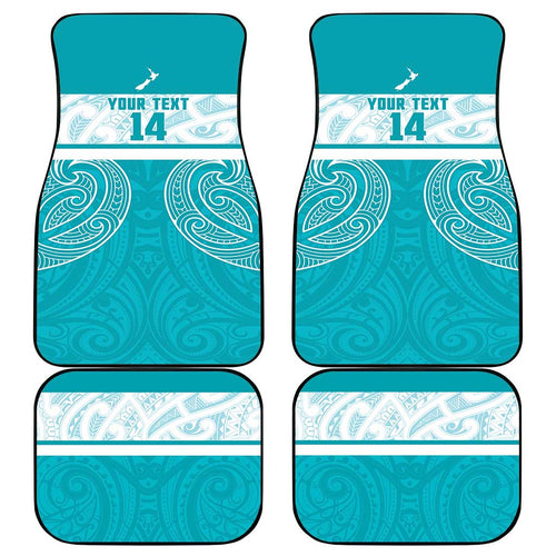 New Zealand Silver Fern Cricket Custom Car Mats Black Cap Teal Maori Pattern - Aussie Hoodie