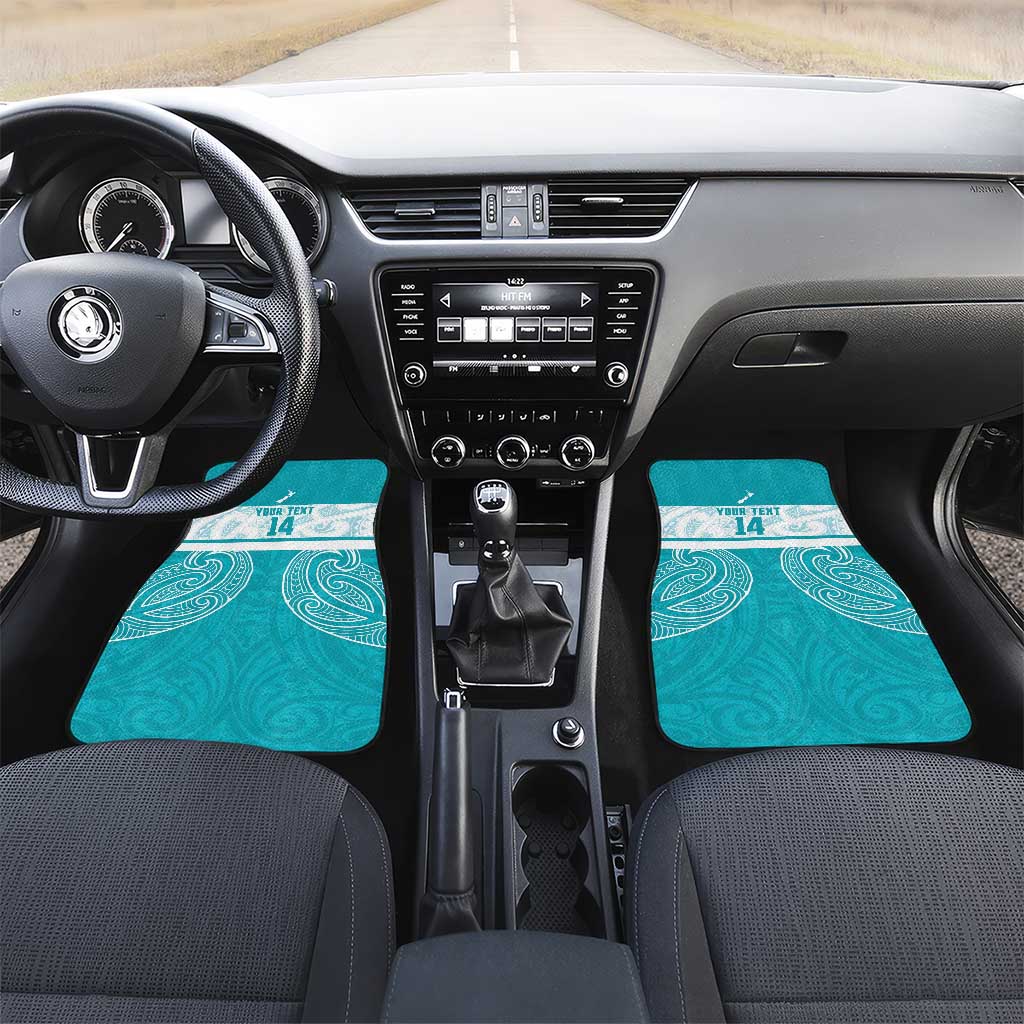 New Zealand Silver Fern Cricket Custom Car Mats Black Cap Teal Maori Pattern - Aussie Hoodie