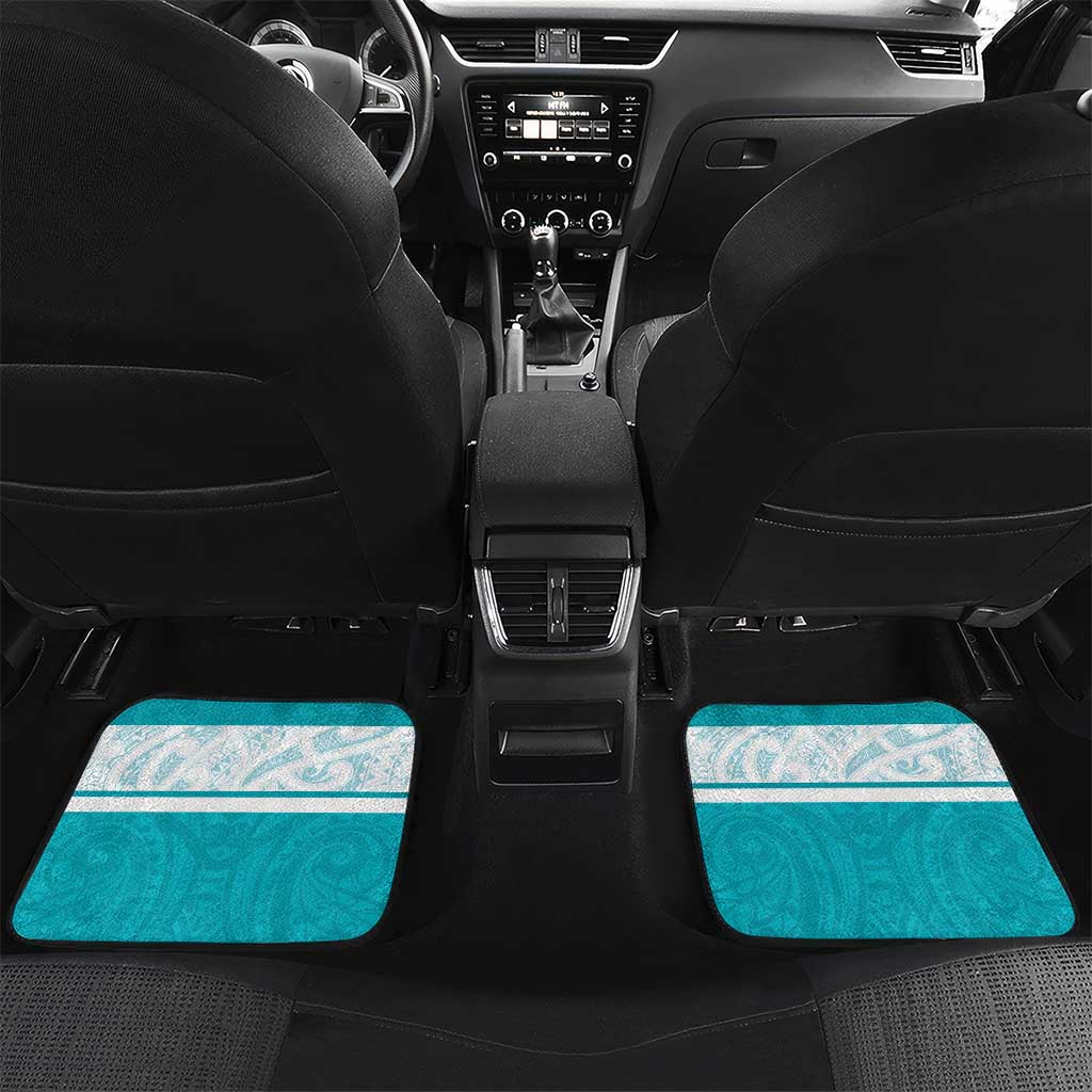 New Zealand Silver Fern Cricket Custom Car Mats Black Cap Teal Maori Pattern - Aussie Hoodie