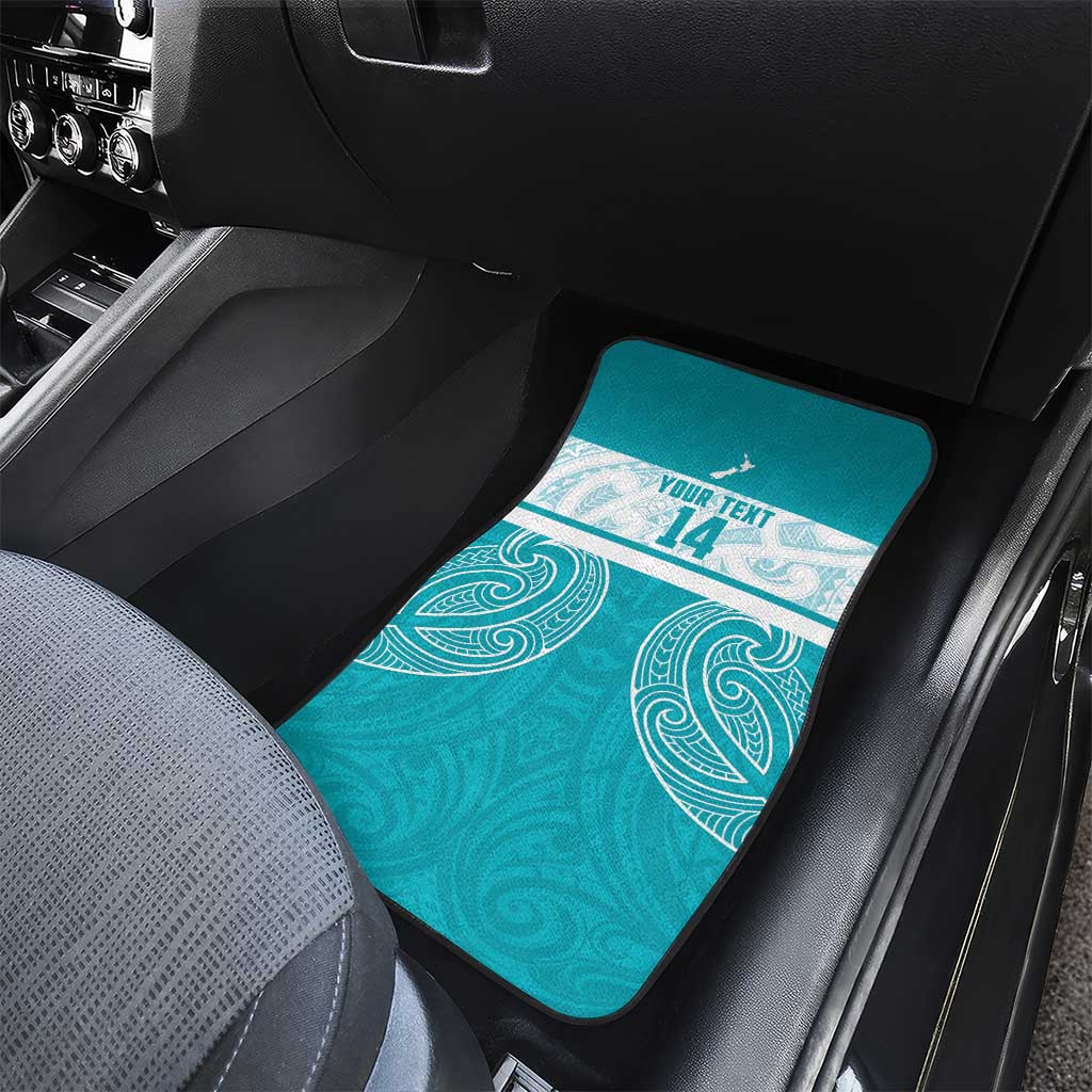 New Zealand Silver Fern Cricket Custom Car Mats Black Cap Teal Maori Pattern - Aussie Hoodie