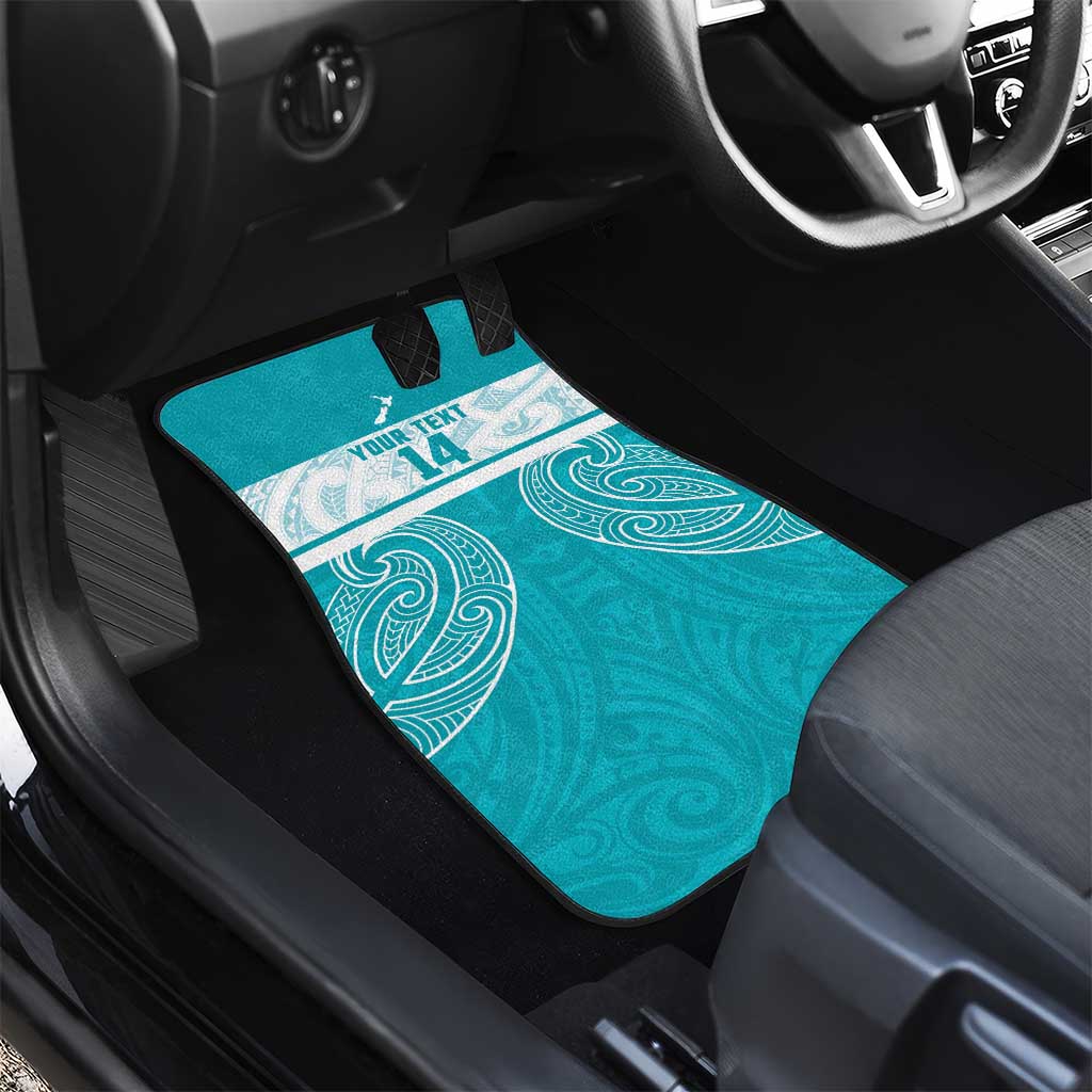 New Zealand Silver Fern Cricket Custom Car Mats Black Cap Teal Maori Pattern - Aussie Hoodie