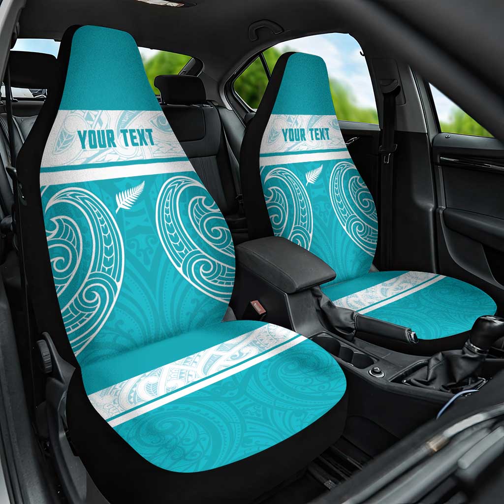 New Zealand Silver Fern Cricket Custom Car Seat Cover Black Cap Teal Maori Pattern - Aussie Hoodie