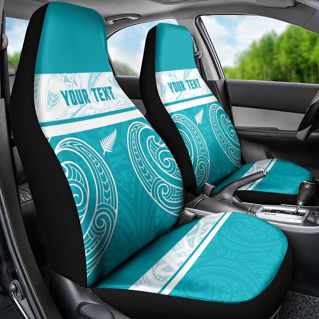 New Zealand Silver Fern Cricket Custom Car Seat Cover Black Cap Teal Maori Pattern - Aussie Hoodie